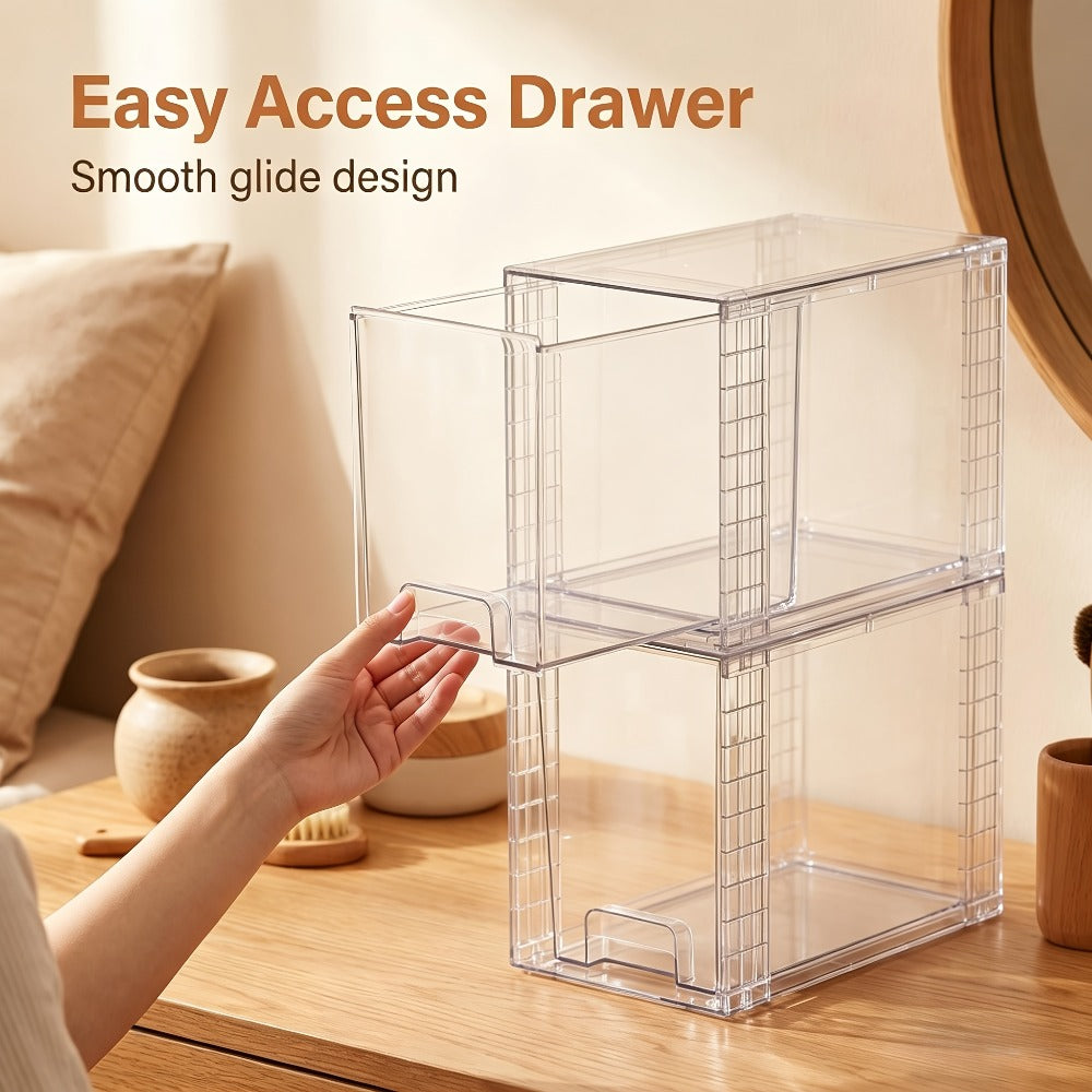 Under Sink Organizer 4 Pack - Clear Stackable Plastic Storage Bins, Drawer Organizer for Bathroom, Kitchen Cabinet, Pantry & Vanity - 9.7¡± High Undersink Storage