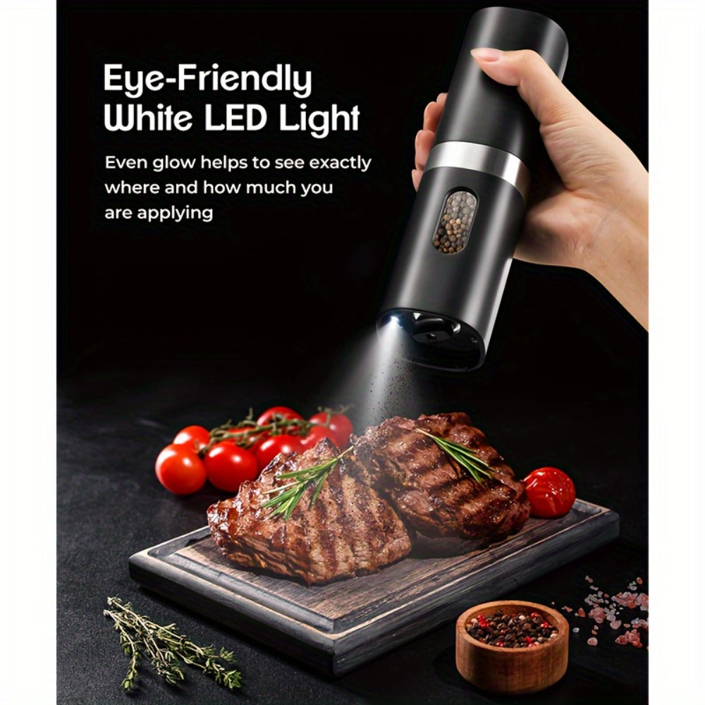 Electric Salt and Pepper Grinder Set 2-Pack Rechargeable with Charging Base & White Light - One-Hand Automatic Operation, Battery-Powered Salt Pepper Mill Set for Kitchen Cooking, Gift for Dad