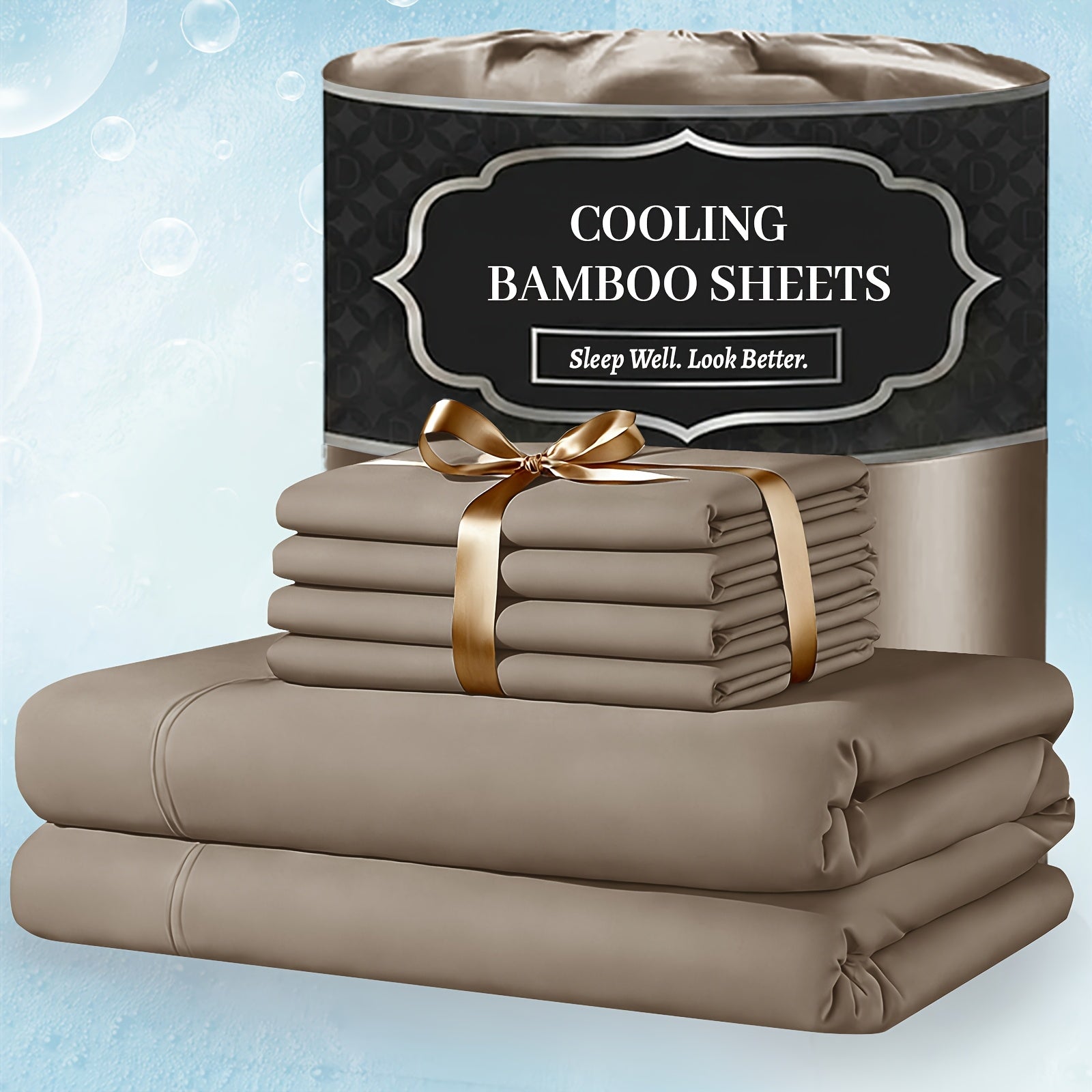 Bamboo Bed Sheet Set 4 Piece Extra Deep Pocket Cooling Breathable Soft Wrinkle Free Hotel Luxury Fitted Sheet Flat Sheet Pillowcases Twin Full Queen King