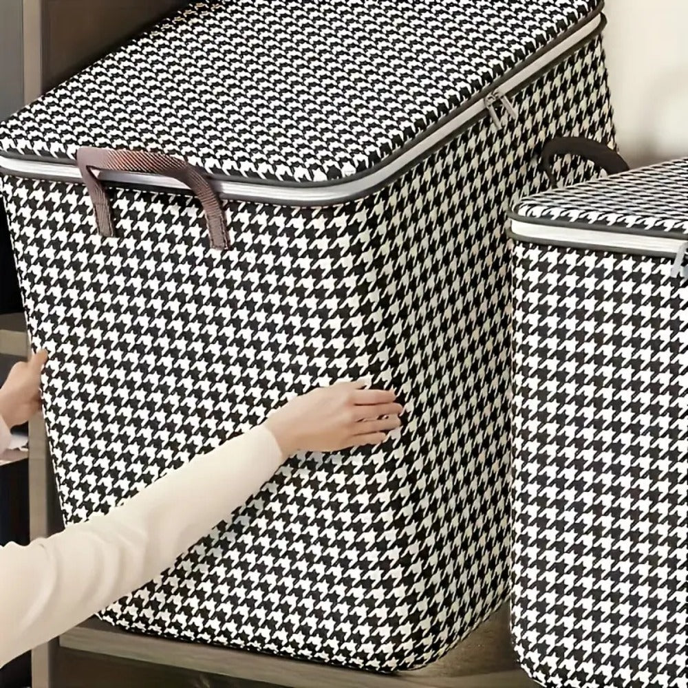 4pcs Large Storage Box Set with Lid & Handle ¨C Black White Checkered, Stackable, Thickened Lining, Double Zipper, Under-Bed & Moving Organizer