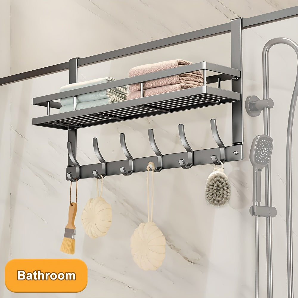 Over Door Hook Rack Metal | No Drill Behind Door Organizer with 5 6 8 Hooks for Clothes Bags Keys Towels ¨C Space-Saving Wall Mount Storage for Bedroom Bathroom Entryway Closet