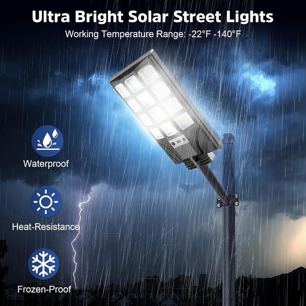Solar Street Light Outdoor 400 LED ¨C 6500K Waterproof Sensor Flood Light with Remote Control, Dusk to Dawn for Commercial Area, Parking Lot & Night Security Lighting (2 or 4 Pack)