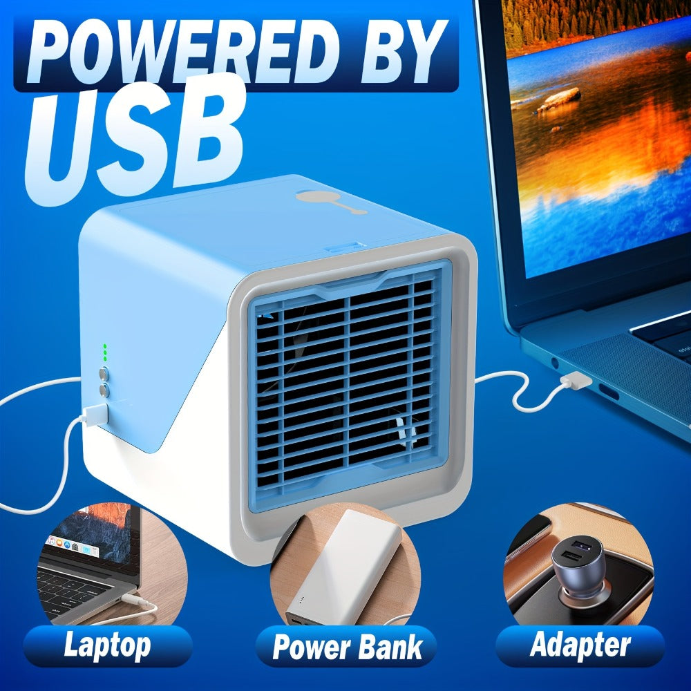 Portable Air Cooler 3-in-1 Mini Personal Air Conditioner Humidifier Fan with Atmosphere Light USB Powered Desktop Evaporative Cooler for Home Office Bedroom Travel Blue Black Green