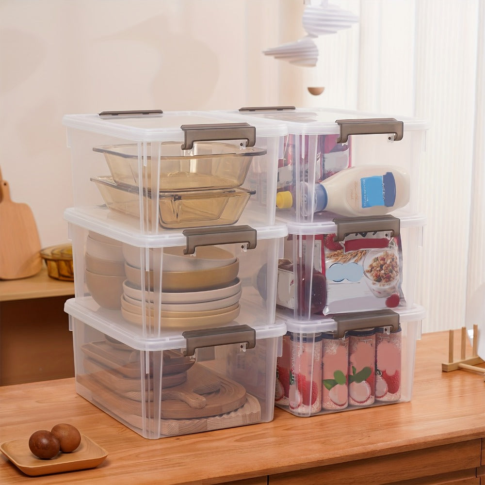Clear Stackable Storage Boxes with Lids 6-Pack 16.9 Quart, Plastic Lockable Organizer Bins with Latches for Shelves, Closet, Home & Office Clutter Organization Containers