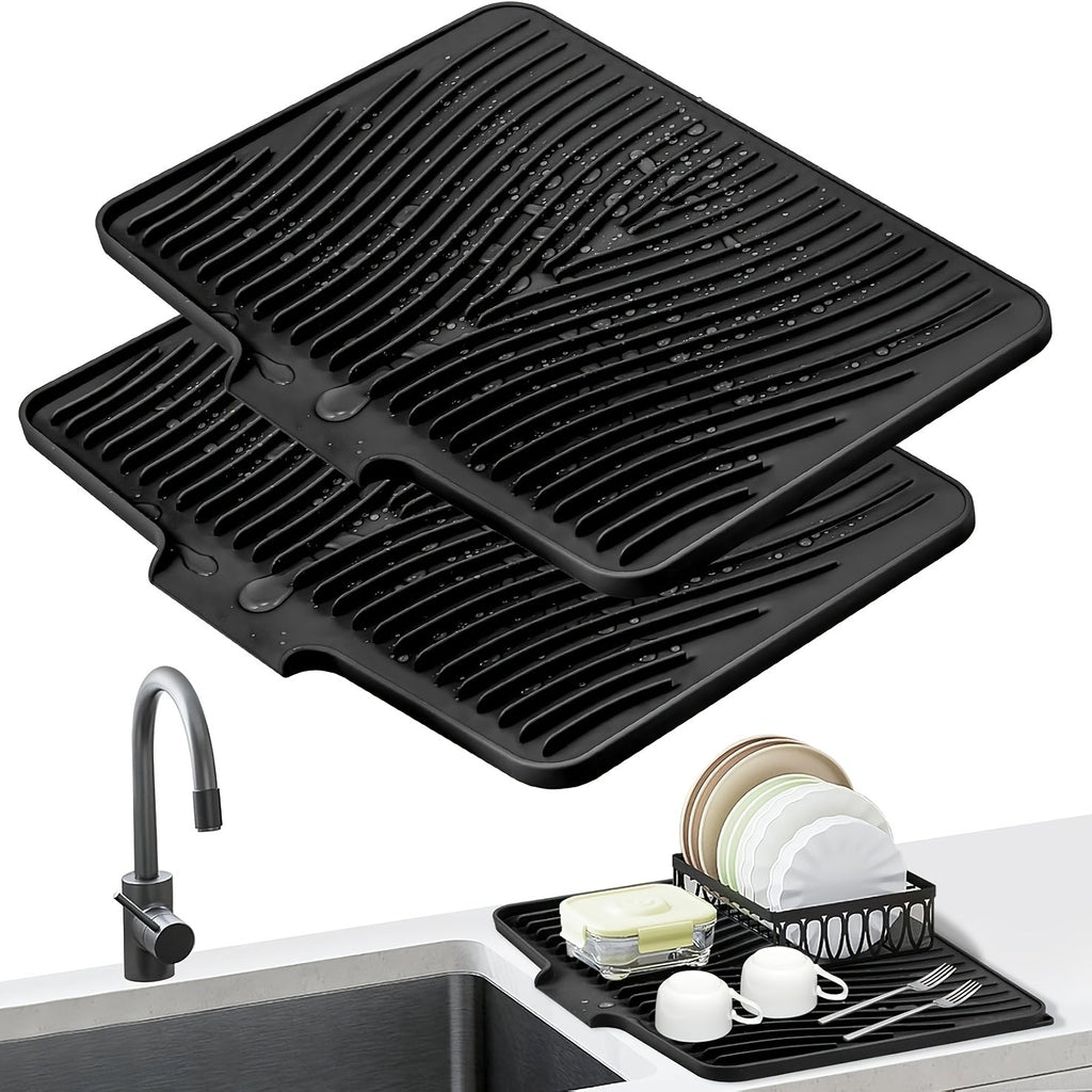Silicone Dish Drying Mat Large 34.5x19in Slope Drain Design Kitchen Counter Drying Pad for Dishes Utensils & Countertop ¨C Heat Resistant Non-Slip Draining Mat