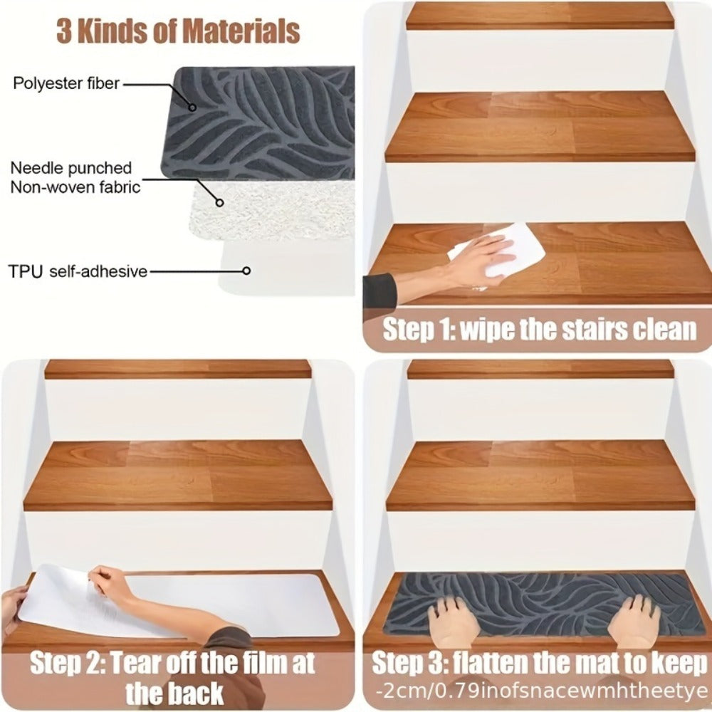 Non-Slip Stair Treads 15pcs 8¡±x30¡± Self-Adhesive Carpet Pads for Wooden Steps ¨C Washable Polyester Indoor Stair Mats for Safety, Anti-Slip Step Covers in Multiple Colors