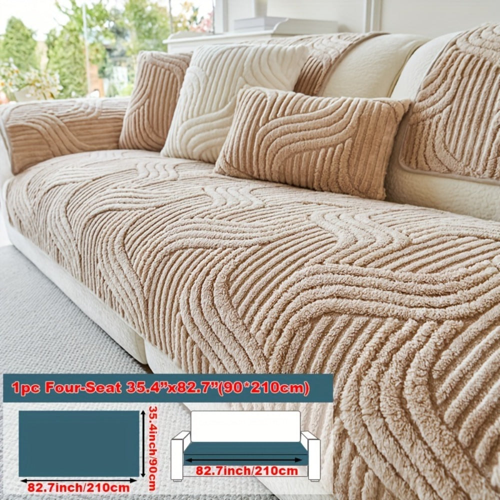 Stretch Velvet Sofa Cover Non-Slip | Plush Shu Velveteen Couch Slipcover, Modern Luxury Pet Friendly Machine Washable, 2 3 4 Seat, Armrest & Pillowcase, Living Room Bedroom Office