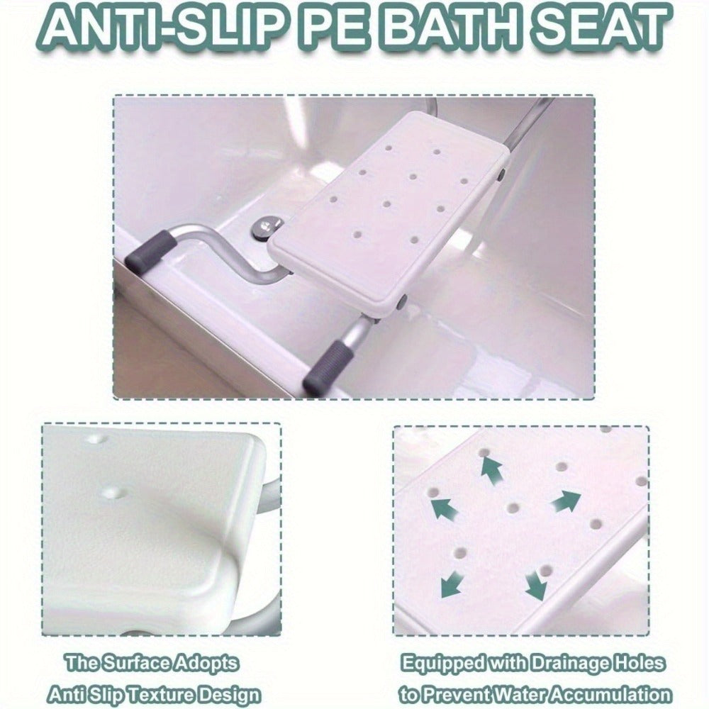 Bath Seat Adjustable Aluminum Shower Chair ¨C Suspended Bathtub Stool with Anti-Slip Handles, 300 lbs Capacity | Lightweight Retractable Bath Board for Elderly, Disabled & Injured, 3 Length Settings