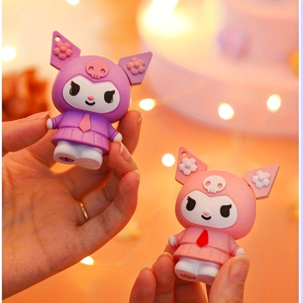 3D Kawaii Anime Figure Lighter with Chain, Cute Kuromi Sanrio Cartoon Open Flame Butane Lighter, Unique Kawaii Gift for Anime Fans, Available in 3 Colors ¨C Black, Purple & Pink (No Butane Included)