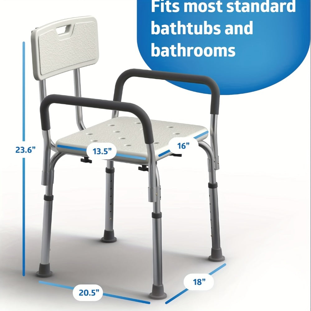 Shower Chair with Padded Armrests & Back - Heavy Duty Bath Seat 350 lb Capacity, Adjustable Height, Non-Slip Base, Lightweight Aluminum Frame for Elderly, Seniors & Disabled