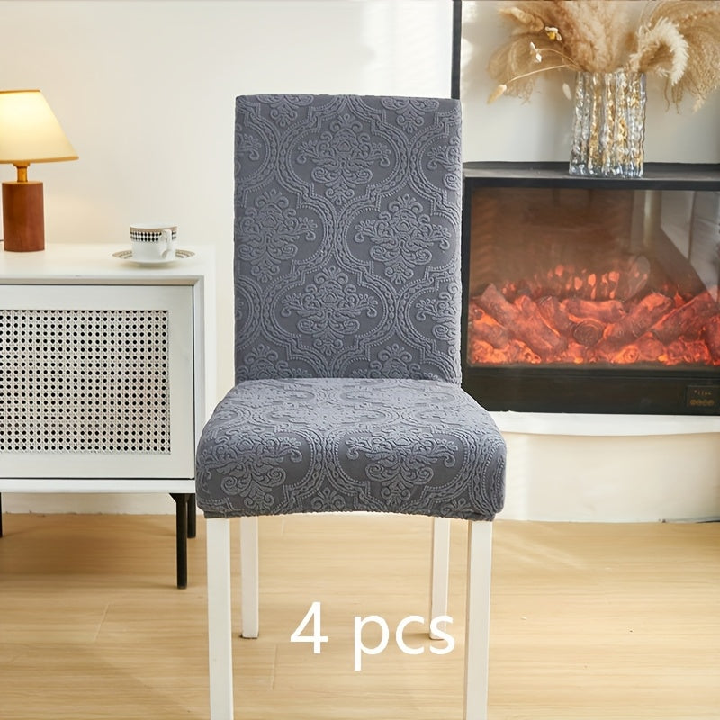 Dining Chair Covers Stretch Velvet Washable Removable Slipcovers Set of 4 or 6 for Kitchen Home Hotel Banquet ¡ª Elastic Band Silver Fox Velvet 200GSM