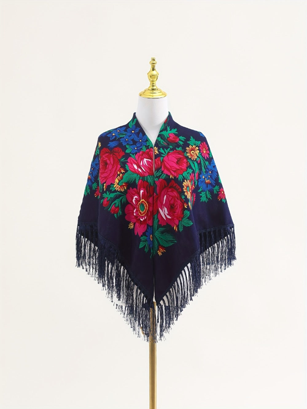 Floral Square Tablecloth with Tassels - Multicolor Flowers, Machine-Washable Polyester, Kitchen & Dining Room Table Cover with Tassel Trim