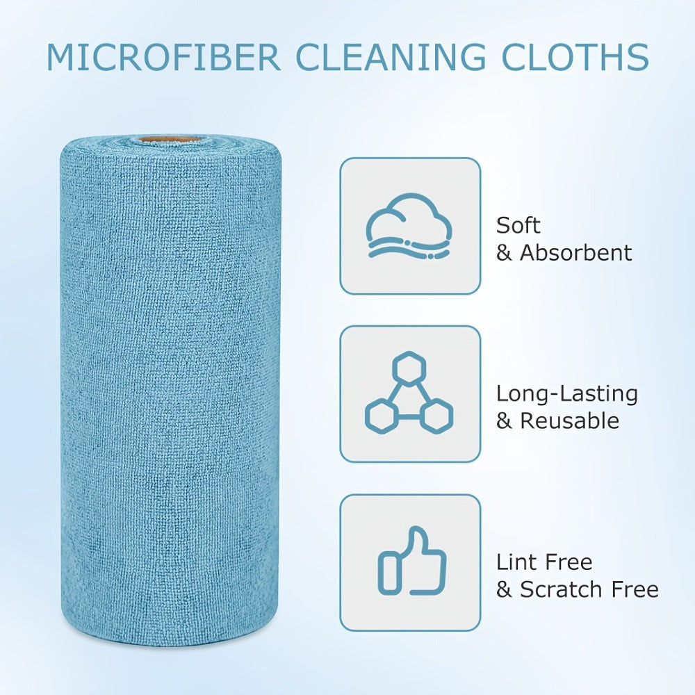 Microfiber Cleaning Cloths Reusable Paper Towel Roll Replacement ¨C Washable Absorbent Tear-Away Dishcloths for Kitchen, Bathroom & Car | Eco-Friendly Rags 50 or 100 Pack, 12x12 Inch