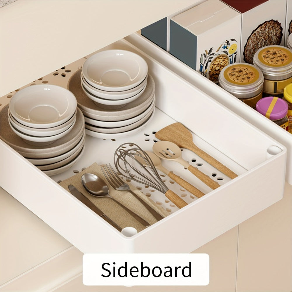 Pull-Out Cabinet Organizer 2-Pack Retractable Slide-Out Storage Bins No Drill Removable Kitchen Pantry Bathroom Shelf Organizer Boho Style Plastic Drawer Basket