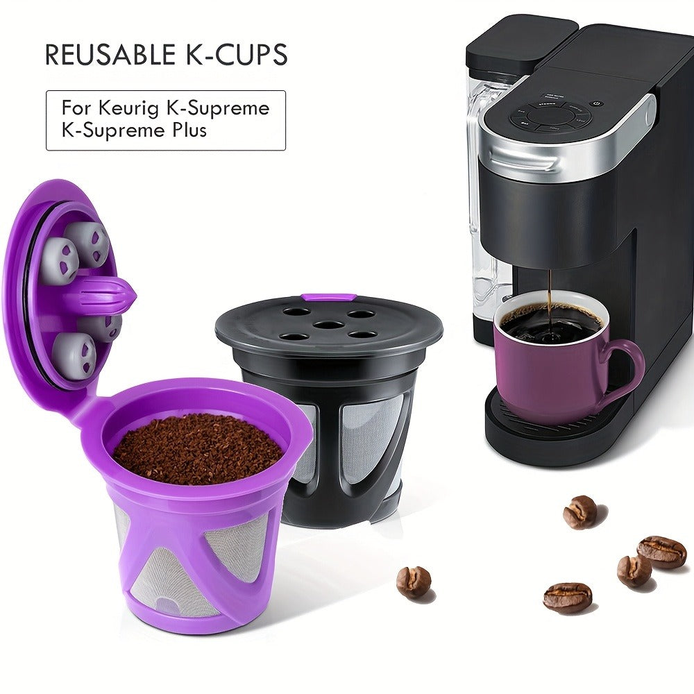 Reusable K-Cup Coffee Pods Set of 6 ¨C Refillable Coffee Filters Compatible with Keurig K-Supreme & K-Supreme Plus, Use Your Own Ground Coffee, Eco-Friendly & BPA-Free ¨C Black, Purple, Mixed