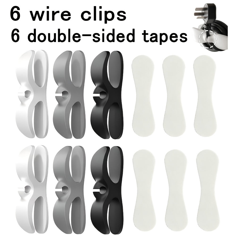 Cable Clips Wall Mounted Wire Organizer 12 Pcs Adhesive Cable Management Clips for Desk Kitchen Countertop, Cord Holder for Coffee Maker Small Appliances TV Computer, Space-Saving Cable Winder