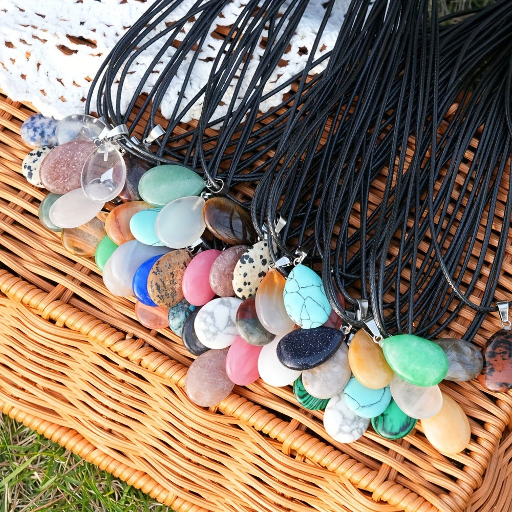 Crystal Pendant Necklace Set 40-Pack ¨C Multicolor Water Droplet Artificial Crystal Pendants with Faux Leather Cord, Fashionable Chic Jewelry for Festival, Party & Everyday Wear, Gift Idea