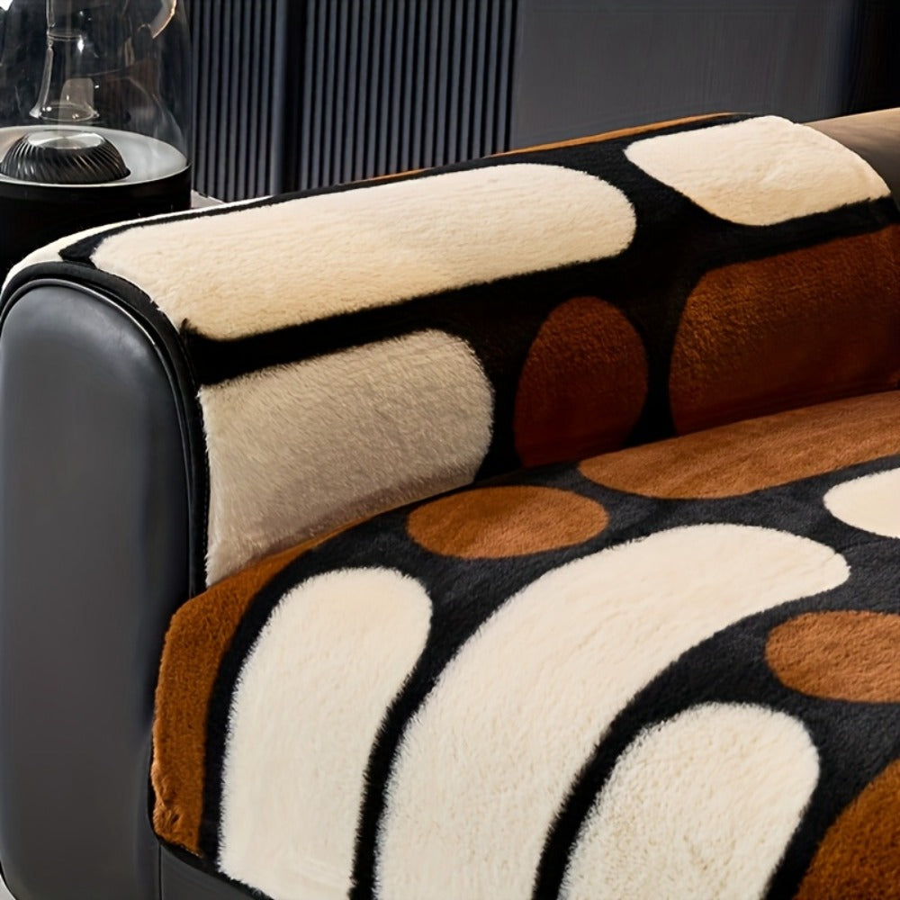 Faux Rabbit Fur Sofa Cushion Bohemian Style Thickened Ultra-Soft Fluffy Non-Slip Velvet Cover Pet Friendly Machine Washable for 2 3 4 Seater Couch Living Room Bedroom Office Home Decor