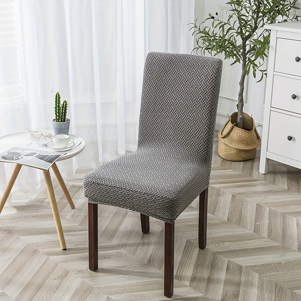 Dining Chair Covers Set of 4 6 Waterproof Stretch Parson Chair Slipcovers - Polar Fleece Jacquard Elastic Band Fit Kitchen Dining Room Chair Protector, 7 Colors, Beige Black Khaki Burgundy Gray
