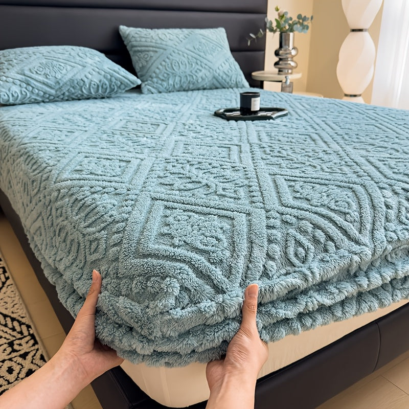 Embossed Fitted Bed Sheet Super Soft Jacquard Mattress Cover Deep Pocket All Season Twin Full Queen King Washable Bedding White Gray Khaki Blue Green