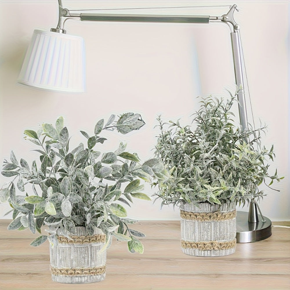 Mini Artificial Potted Plants 4 Pack ¨C Realistic Fake Greenery in White Pots for Home, Office & Party Decor | No Watering Needed Low-Maintenance Indoor Outdoor Faux Plant Set | Housewarming Gift