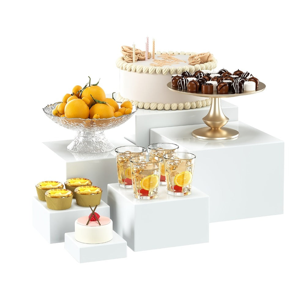 Buffet Risers Display Stand 6pcs - White Acrylic Food Risers for Buffet Table Party Catering Wedding Dessert Display Jewelry Collectibles Nesting Boxes Shelf Organizer