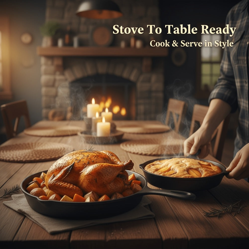Cast Iron Cookware Set for Kitchen Camping BBQ - Non-Stick Skillet Dutch Pot Frying Pan Baking Tray Griddle Options, Oven Safe Stovetop Campfire Cookware for Home RV Holiday Cooking Multiple Set Choices