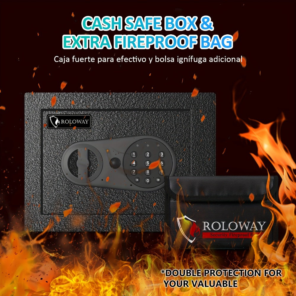 Safe Box with Keys Fireproof Bag Included Heat Resistant Secure Home Office Storage Lock Box for Cash Documents Valuables Jewelry Christmas Gift Black