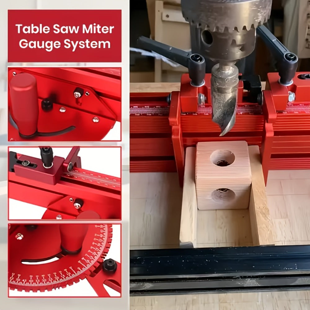 400mm Woodworking Angle Gauge with Adjustable Fence & Guide Rail ¨C Precision Miter Measuring Tool Compatible with 30mm & 45mm T-Track for Table Saw Router
