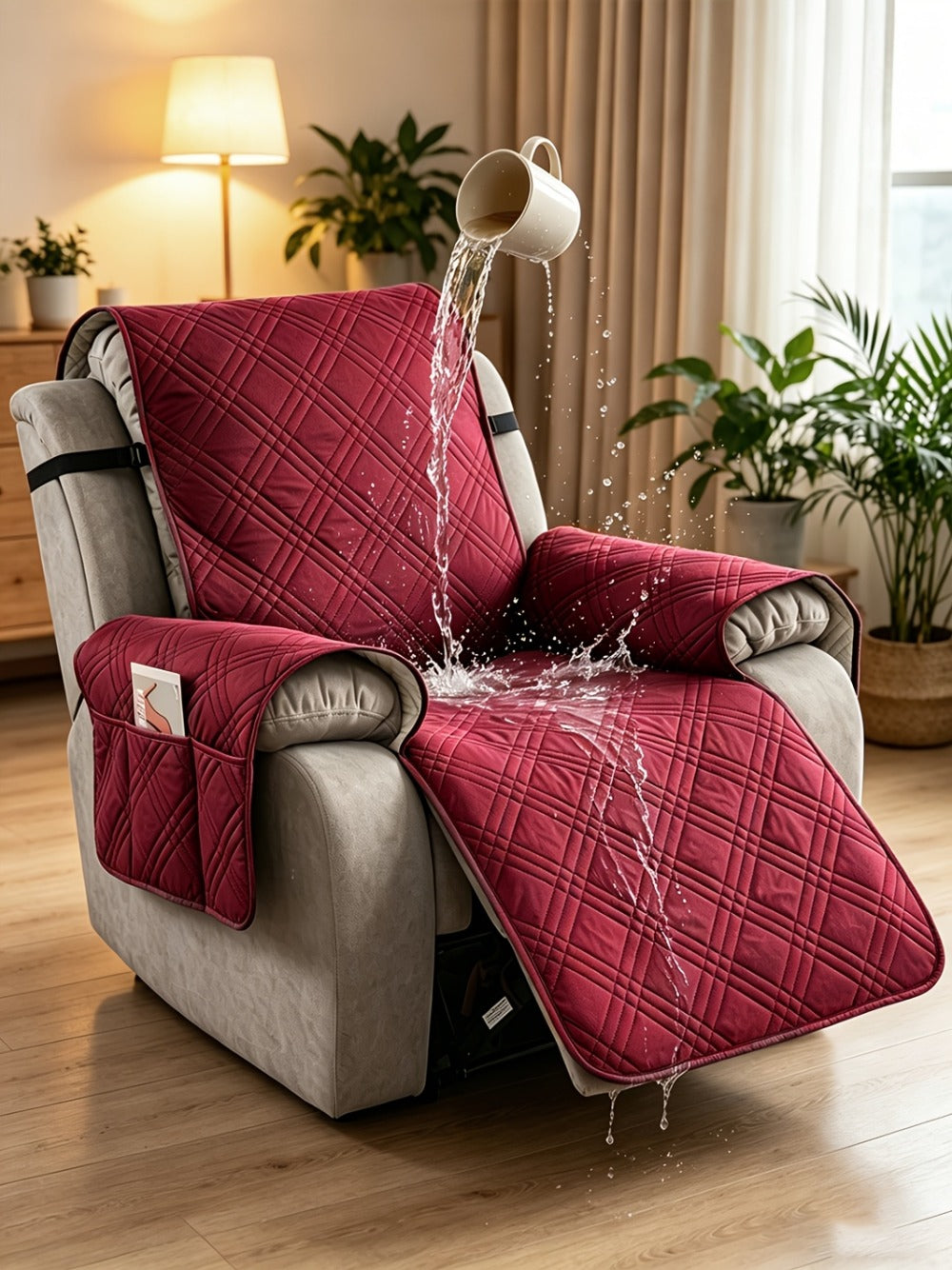 Recliner Chair Cover Waterproof Non-Slip Sofa Slipcover with Pocket Pet Scratch Resistant Washable Furniture Protector for Living Room Multiple Colors