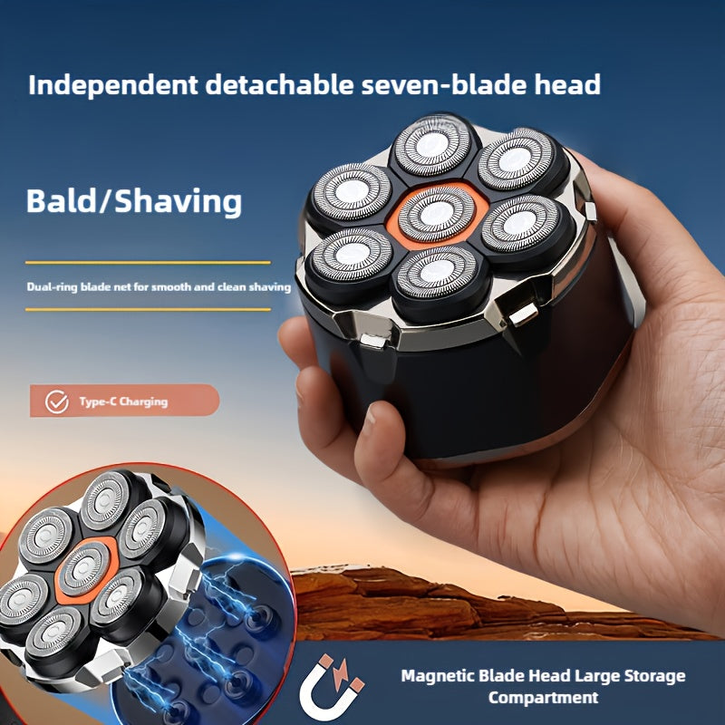 Bald Head Shaver Electric - 5-in-1 Rechargeable Grooming Kit with Type-C Fast Charging, 1400mAh Multi-Head Rotary Shaver for Bald Head Shaving, Beard Trimming & Nose Hair Trimming for Men