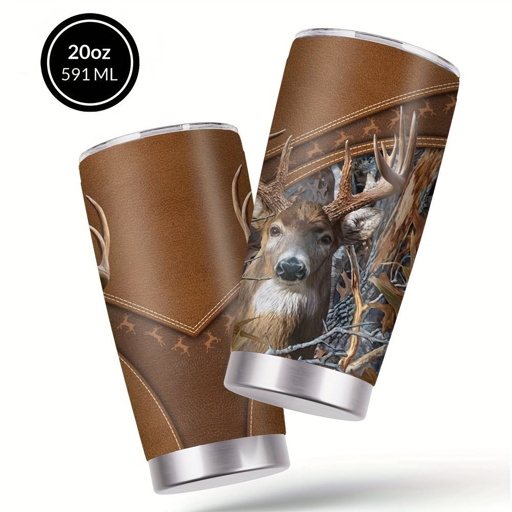 Stainless Steel Tumbler 20oz Forest Hunting Design Insulated Cup with Lid & Straw Travel Coffee Mug Hot Cold Drinks Camping Gift for Men Birthday Halloween