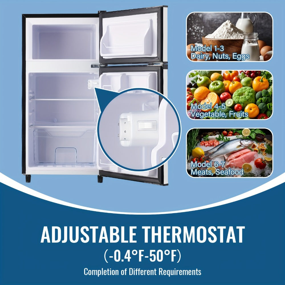 Small Fridge with Freezer, 2-Door Compact Refrigerator with 7-Level Adjustable Thermostat, Removable Shelves & Basket ¨C 2.5 or 3.5 Cu Ft Silver Mini Fridge for Dorm, Office, RV and Bedroom