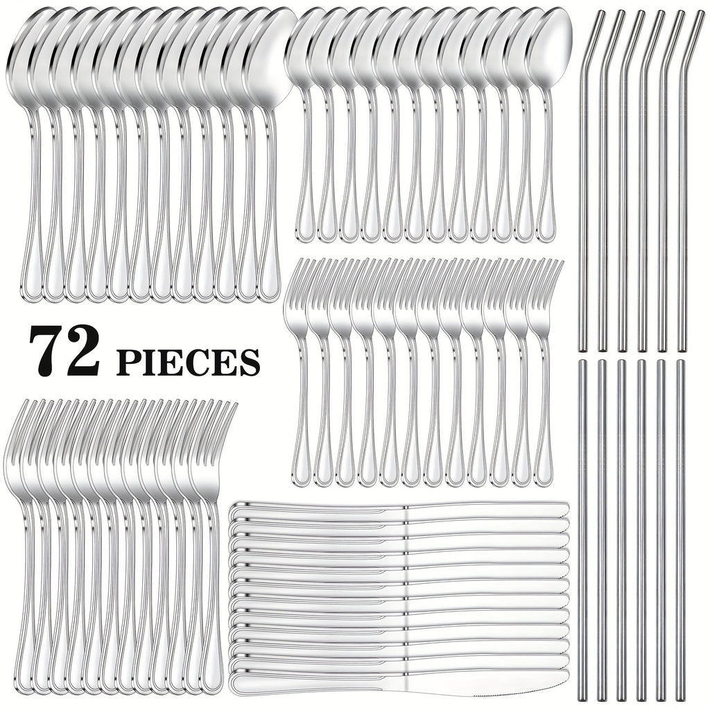 Stainless Steel Flatware Cutlery Set ¨C Mirror Polished, Dishwasher Safe, Silver & Black Options, Service for 4 / 8 / 12 ¨C Kitchen Utensil Set for Home, Restaurant & Wedding Gift