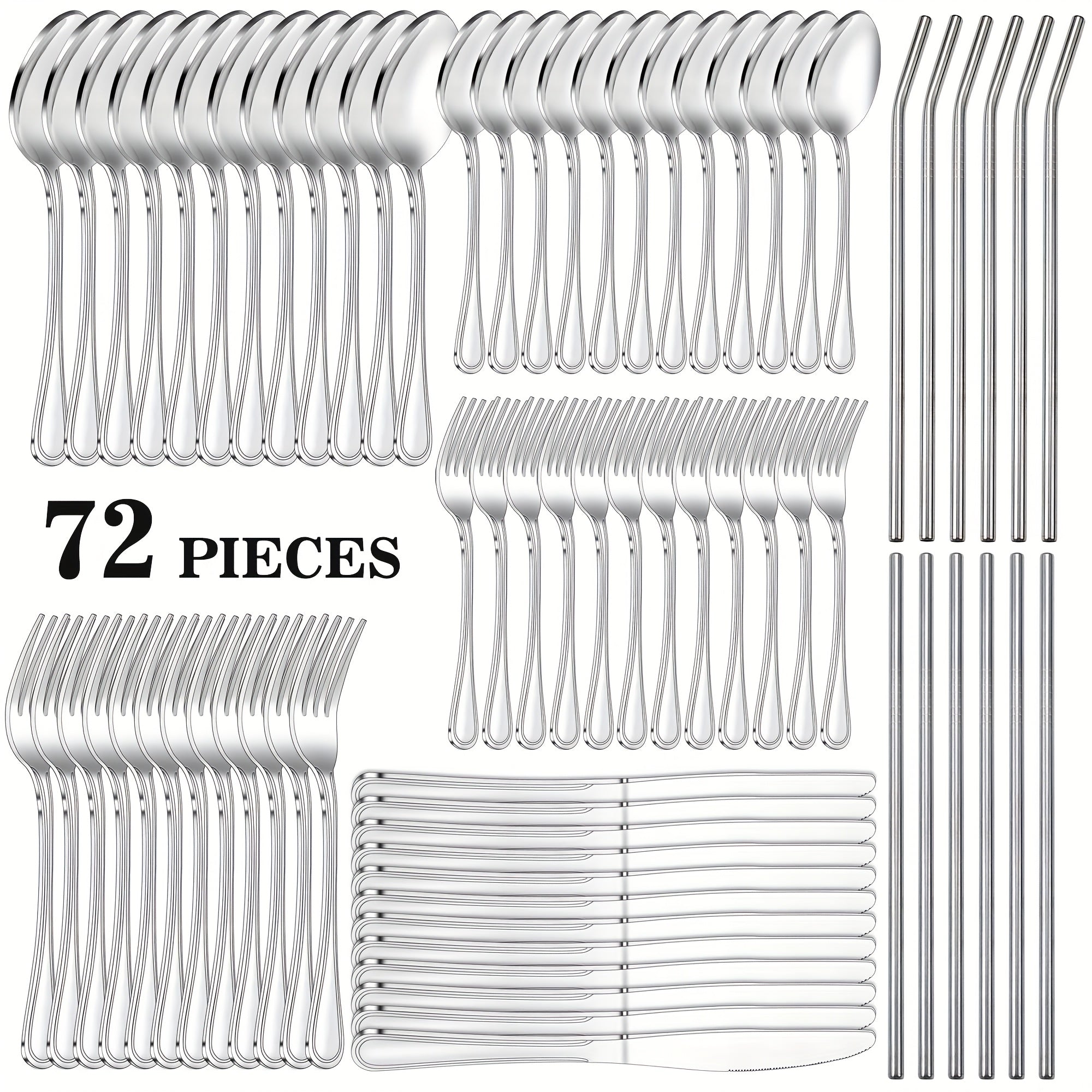 Stainless Steel Flatware Cutlery Set ¨C Mirror Polished, Dishwasher Safe, Silver & Black Options, Service for 4 / 8 / 12 ¨C Kitchen Utensil Set for Home, Restaurant & Wedding Gift