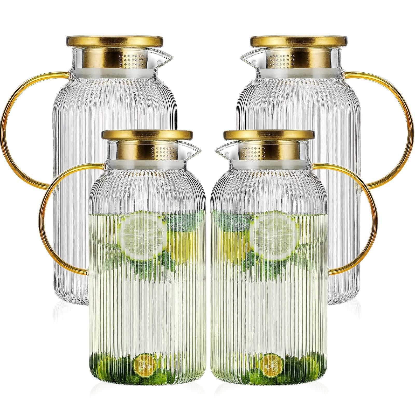 Glass Pitcher with Stainless Steel Lid 68oz 2 Liter Borosilicate Water Pitcher Carafe for Cold Brew, Lemonade, Iced Tea & Milk ¨C Heat Resistant, 2 or 4 Pack