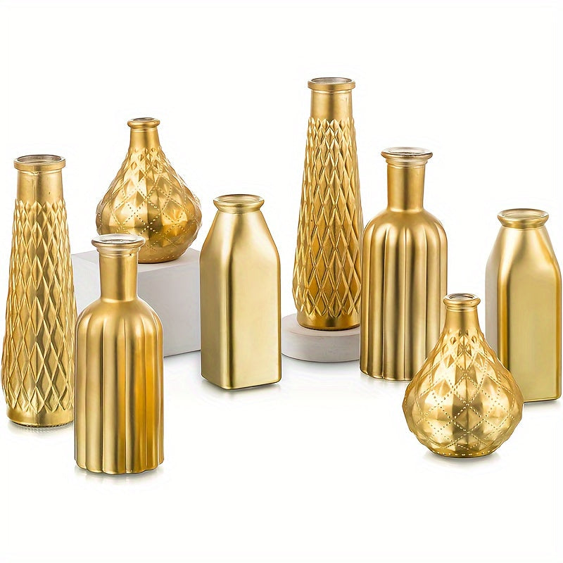 Golden Glass Vase Art Deco Cylindrical Flower Vase, Gold Electroplated Finish, Holds Water, Table Centerpiece for Living Room, Kitchen, Bedroom, Bathroom, Holiday Decor