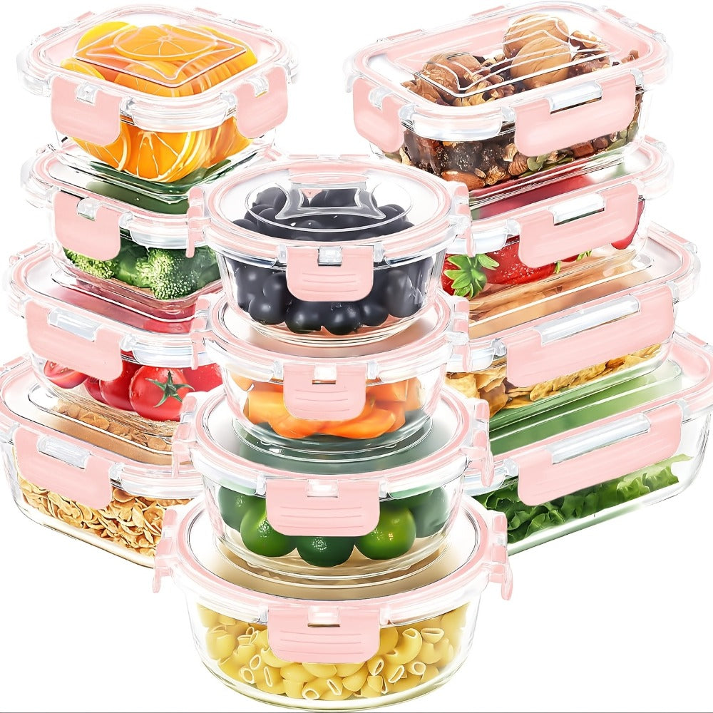 Glass Food Storage Containers with Lids 12pcs ¨C Airtight Leak-Proof Meal Prep Bento Boxes Microwave Oven Freezer Dishwasher Safe