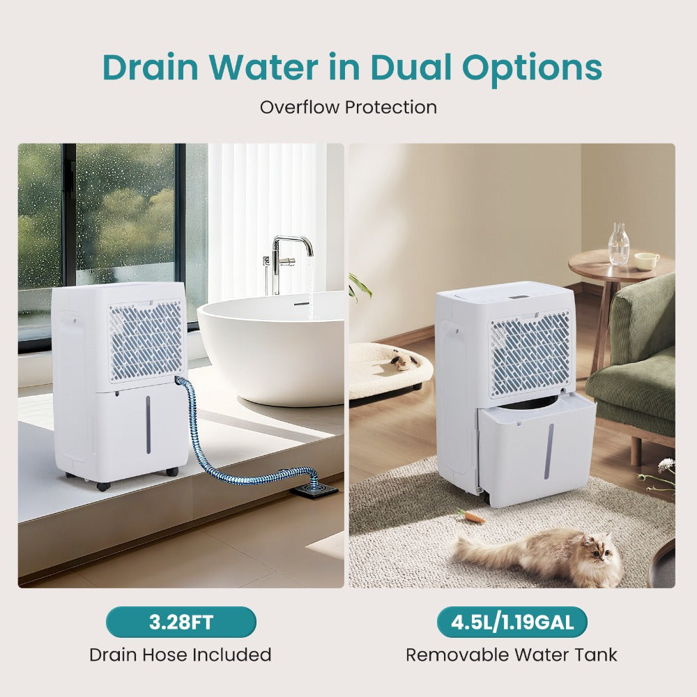 Dehumidifier for Basement 50 Pint 5500 Sq Ft with Drain Hose, Portable Home Dehumidifier for Large Room Bedroom Bathroom, 3 Modes Auto Shut-Off Quiet Fan Washable Filter Humidity Control