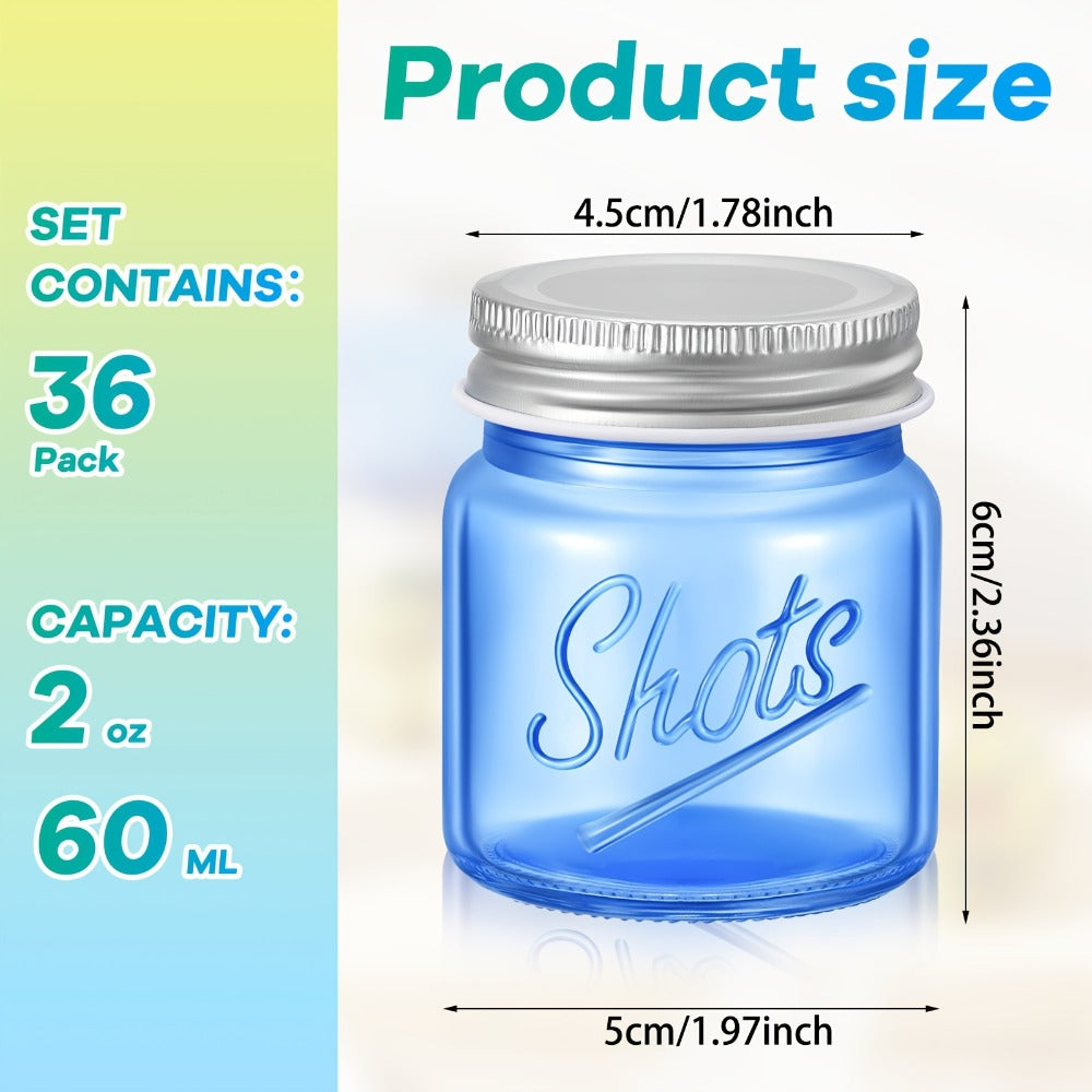 Mason Jar Shot Glasses 36 Pcs with Lids ¨C 2 Oz Dishwasher Safe Mini Shooter Glasses ¨C Perfect for Wedding Party Favors, Home Bar, Desserts, Halloween & Christmas Gift ¨C Fresh Color