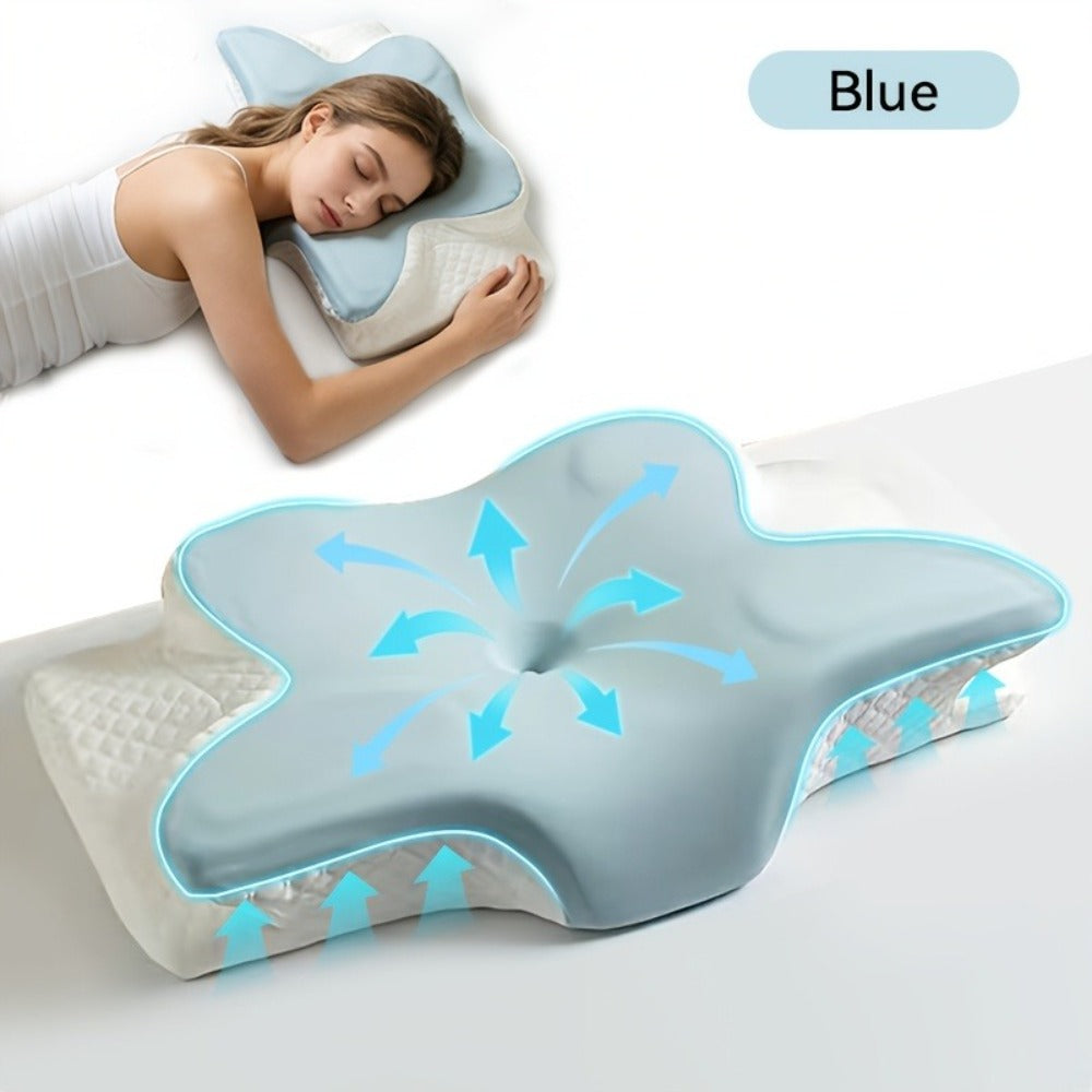 Cervical Neck Pillow for Sleeping - Butterfly Contour Memory Foam Ergonomic Support for Back & Side Sleepers, Slow Rebound Pressure Relief, Cervical Spine Alignment, Machine-Washable Cover, Multi-Color