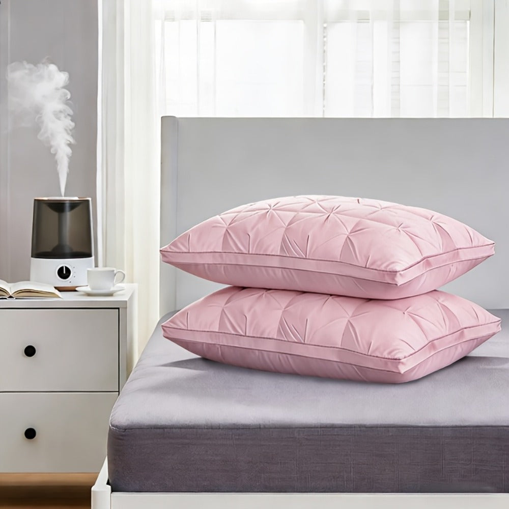 Luxury Hotel Pillows 2-Pack | King & Queen Size, Hypoallergenic Polyester Fill, Soft Satin Cover, Deep Sleep Neck Support, All-Season Non-Sinking Pillow Core, Boho Modern Design