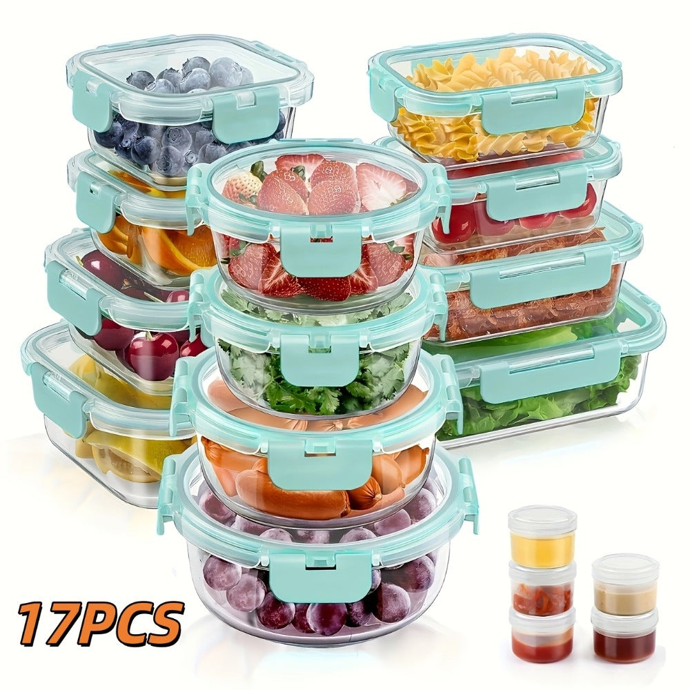 Borosilicate Glass Food Storage Containers Set ¨C 10/12/17pcs Airtight Meal Prep Bento Boxes with Locking Lids, BPA Free, Microwave & Dishwasher Safe, Leak Proof, Mixed Colors