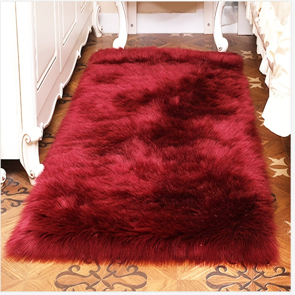 Plush Imitation Wool Area Rug Soft Bedroom Floor Mat Living Room Carpet Bay Window Blanket Non-Slip Home Decor