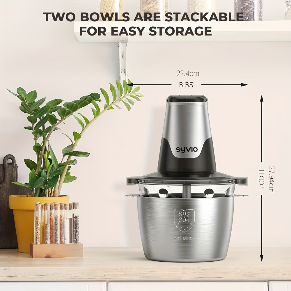 Mini Electric Food Processor 450W with 2 Bowls & 4 Bi-Level Blades, Meat Grinder & Vegetable Chopper for Baby Food, Onion, Meat & Herbs, 2-Speed 8-Cup Food Chopper, Black