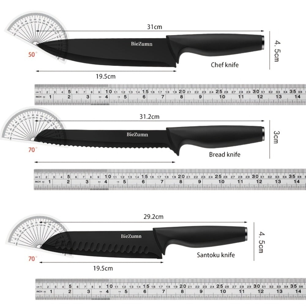 Kitchen Knife Set ¨C 3-Piece & 14-Piece Multi-Purpose Chef¡¯s Knife, Steak Knife, Fruit Knife & Scissors with Storage Block, Black
