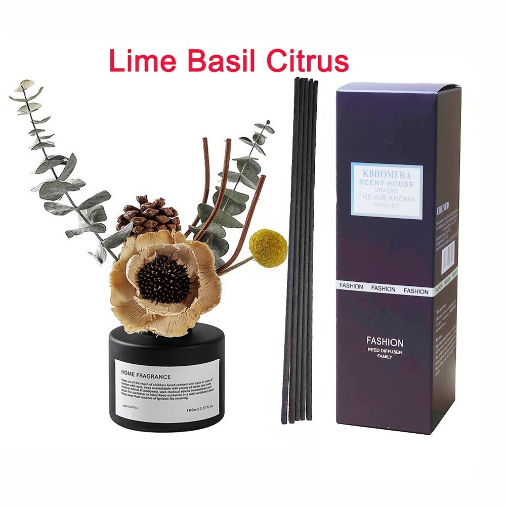 Reed Diffuser with Real Flowers & Essential Oil - Long-Lasting Home Fragrance Scent Sticks for Bedroom Bathroom Living Room, Jasmine Gardenia Sandalwood Citrus
