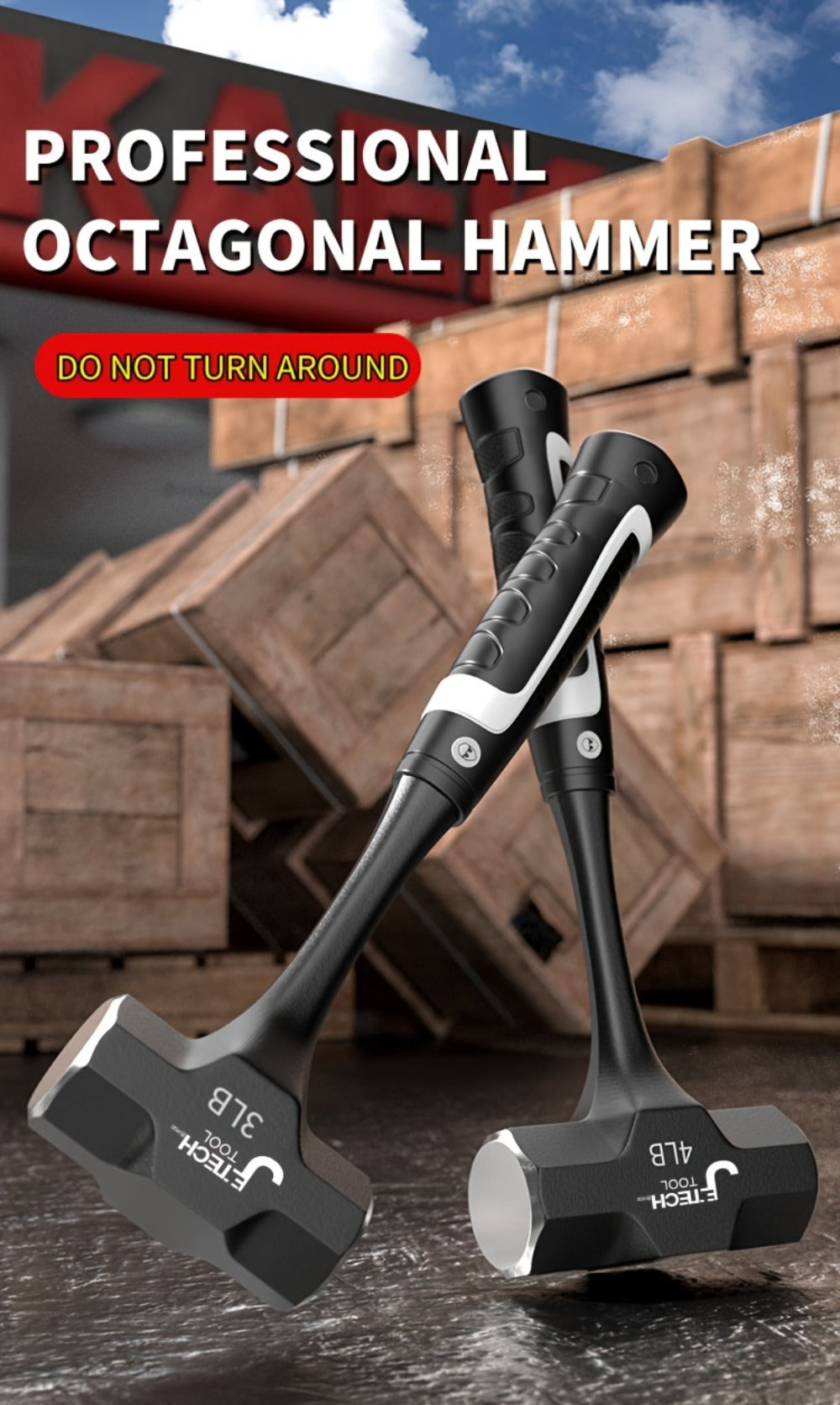Octagonal Hammer 2/3/4 LB ¨C Heavy-Duty Non-Slip Handle, Professional Masonry & Demolition Sledge Hammer for Stone, Concrete, Construction & DIY Home Projects