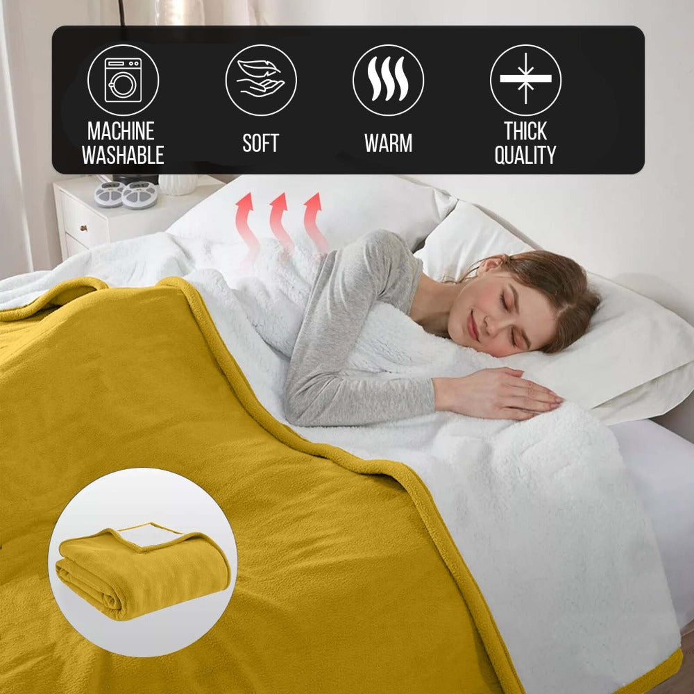 480GSM Sherpa Fleece Blanket ¨C Double-Sided Heavy Warm Throw for Couch, Bed & Travel, Reversible All Season, 13 Colors, 3 Sizes