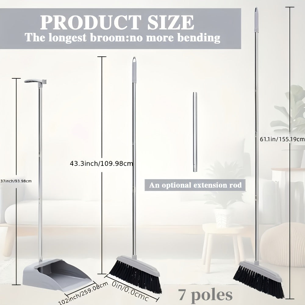 Foldable Broom and Dustpan Set with Long Handle 2-in-1 3-in-1 4-in-1 Floor Brush Combo for Home Office Dorm Room Indoor Outdoor Cleaning